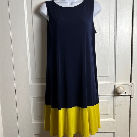 Annalee + Hope Navy and Yellow Drop Waist Sleeveless Dress Size M - Picture 1 of 7